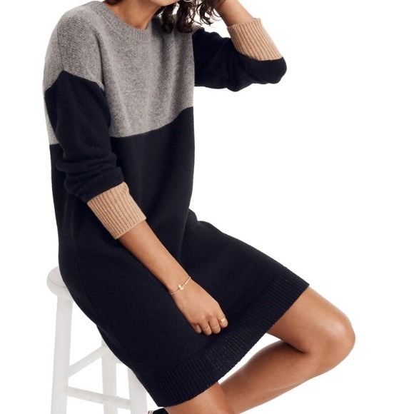 Madewell Merino Wool Colorblock Sweater Dress Long Sleeve Women's Large - Picture 1 of 11
